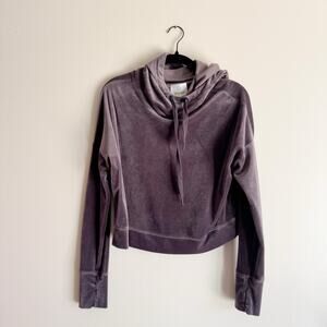 Offline by Aerie Grey Brown After Party Cowl Neck Velour Velvety Hoodie - Small